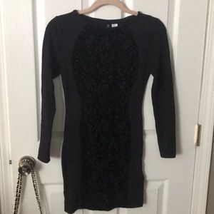Black long sleeve dress with velvet design